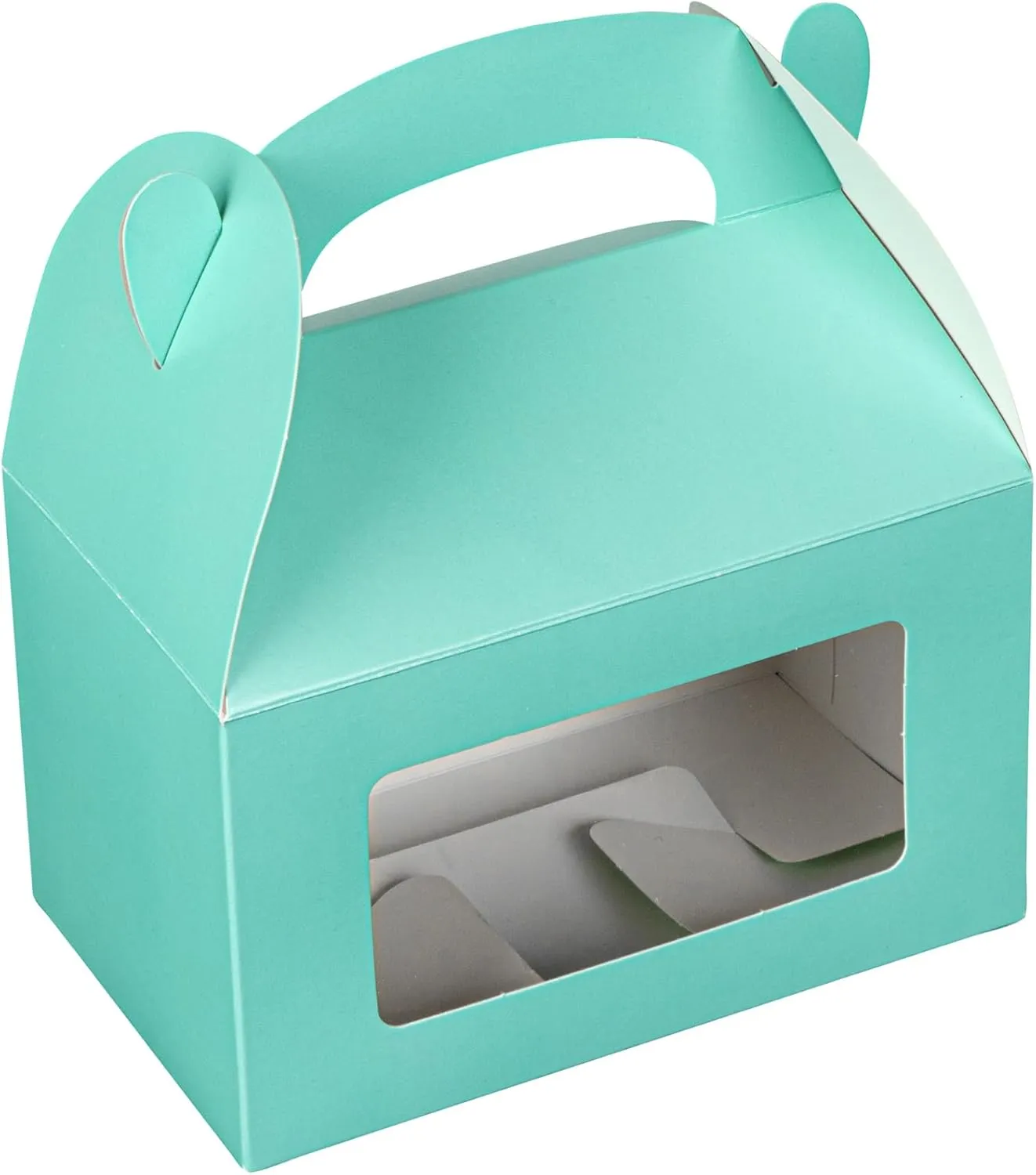 Bio Tek 6 x 3.5 x 3.5 Inch Gable Boxes For Party Favors, 25 Attractive Gift Boxes - Clear PET Window, With Built-In Handle, Turquoise Paper Barn Boxes, Disposable,