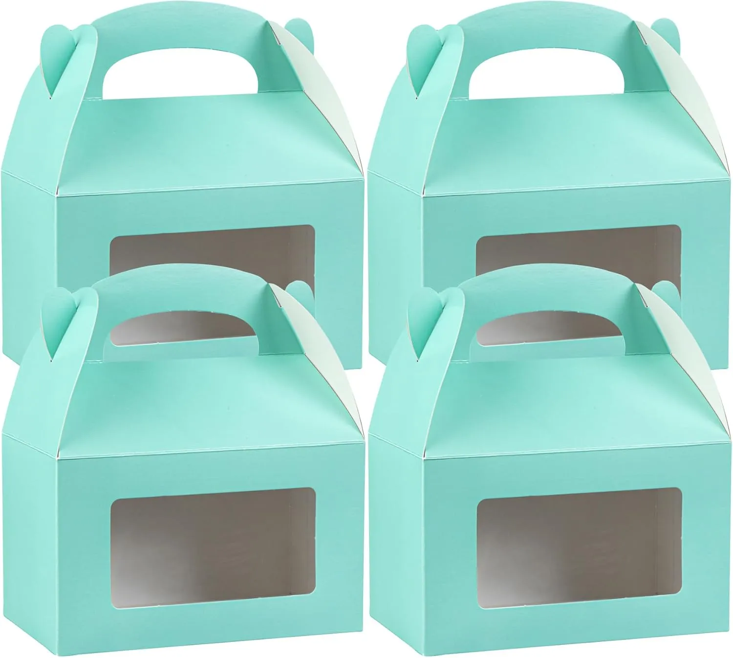 Bio Tek 6 x 3.5 x 3.5 Inch Gable Boxes For Party Favors, 25 Attractive Gift Boxes - Clear PET Window, With Built-In Handle, Turquoise Paper Barn Boxes, Disposable,