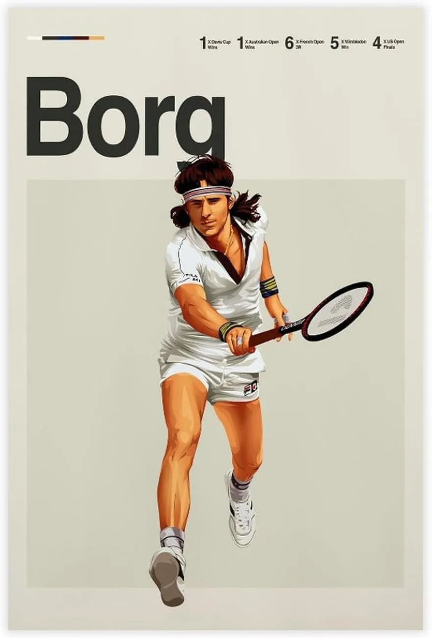 Bjorn Borg Poster Tennis Picture Canvas Poster Wall Art Decor Print Picture Paintings for Living Room Bedroom Decoration Unframe:16x24inch(40x60cm)