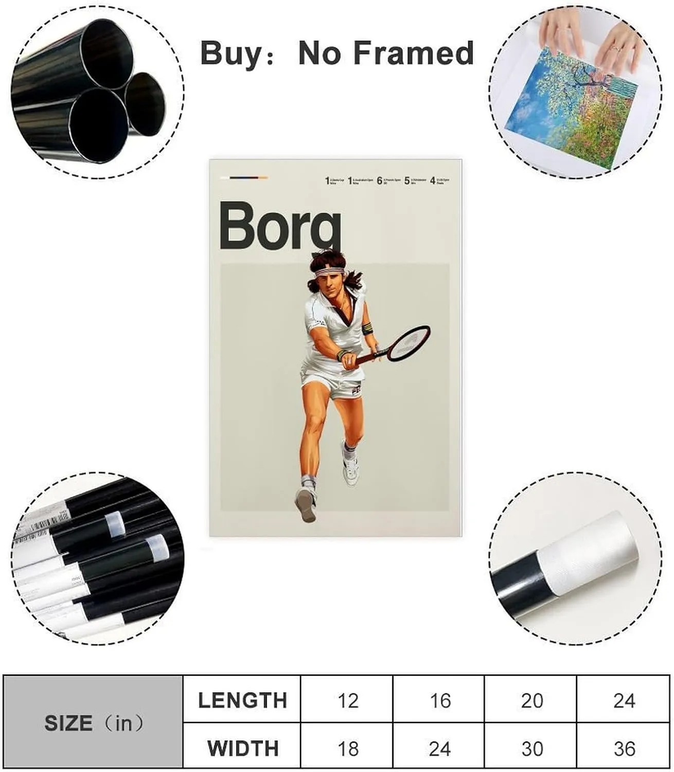 Bjorn Borg Poster Tennis Picture Canvas Poster Wall Art Decor Print Picture Paintings for Living Room Bedroom Decoration Unframe:16x24inch(40x60cm)