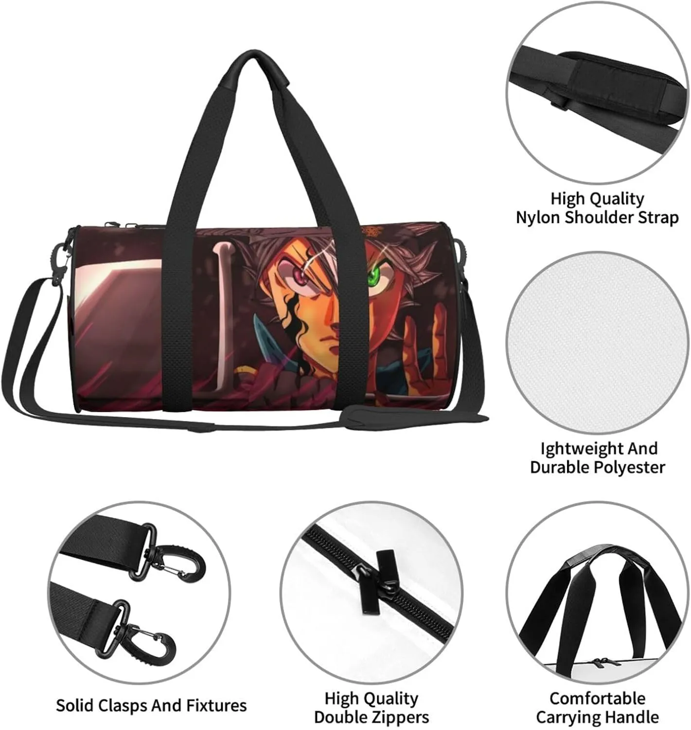 Bl-ack Clover Travel Bag for Men Women Duffel Roundlarge Capacity Sport Gym Bag