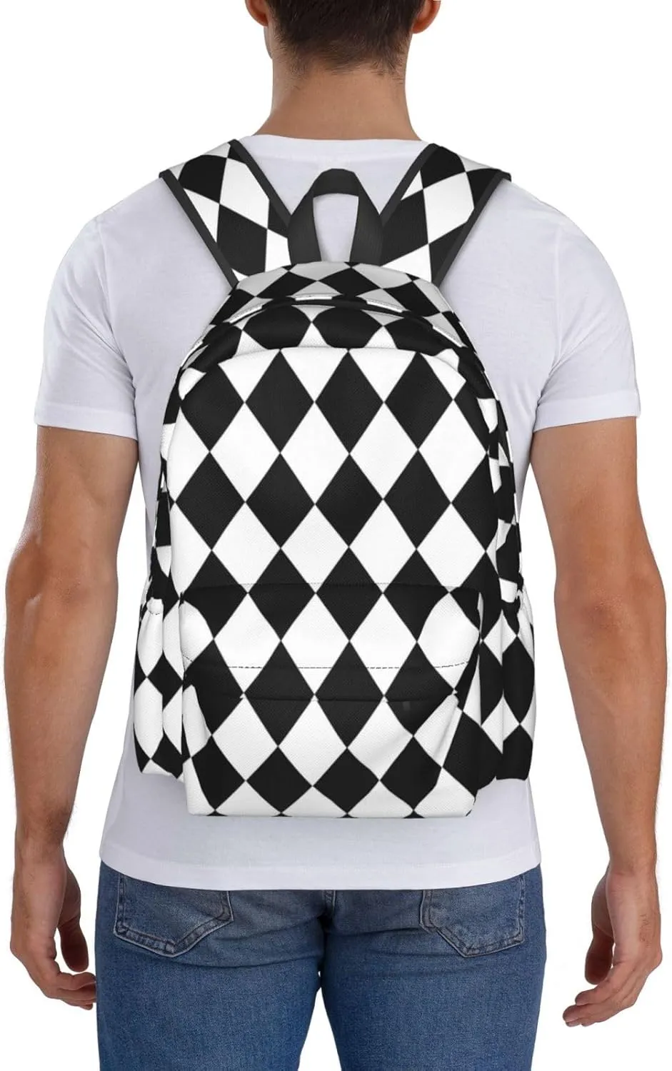 Black And White Diamond Flower Multipurpose School Bag Bookbag for Teenage Boys Girls Daily Backpack