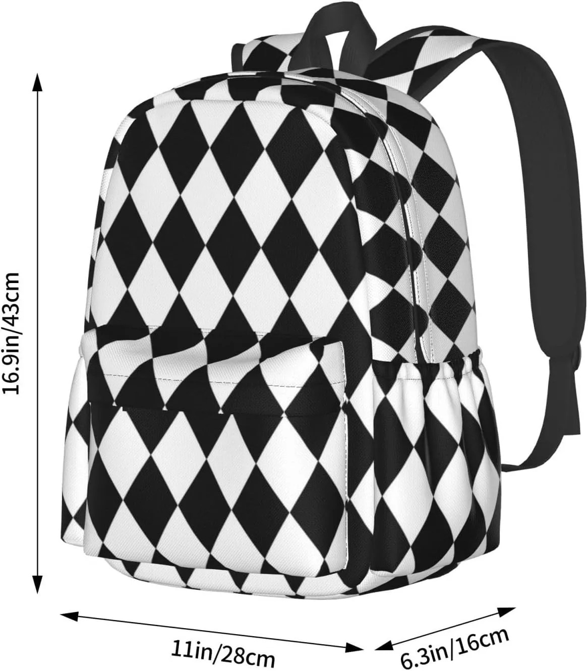 Black And White Diamond Flower Multipurpose School Bag Bookbag for Teenage Boys Girls Daily Backpack