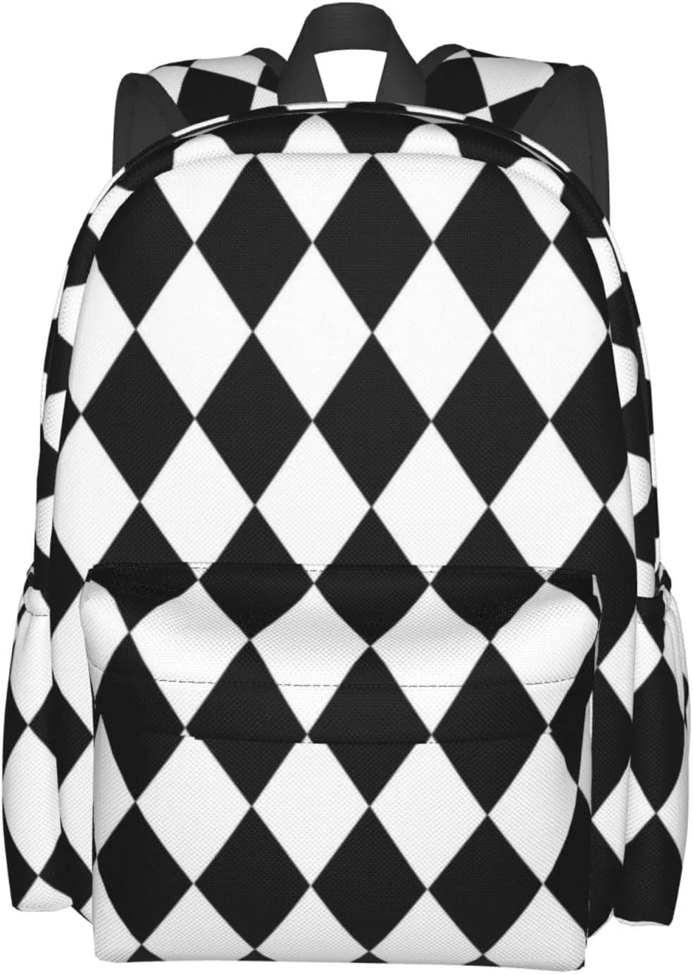 Black And White Diamond Flower Multipurpose School Bag Bookbag for Teenage Boys Girls Daily Backpack