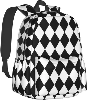 Black And White Diamond Flower Multipurpose School Bag Bookbag for Teenage Boys Girls Daily Backpack