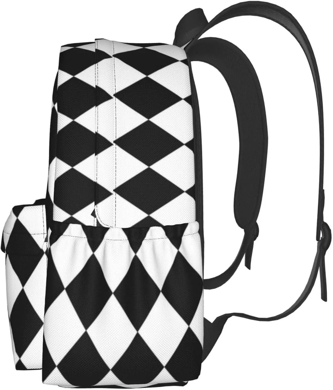 Black And White Diamond Flower Multipurpose School Bag Bookbag for Teenage Boys Girls Daily Backpack
