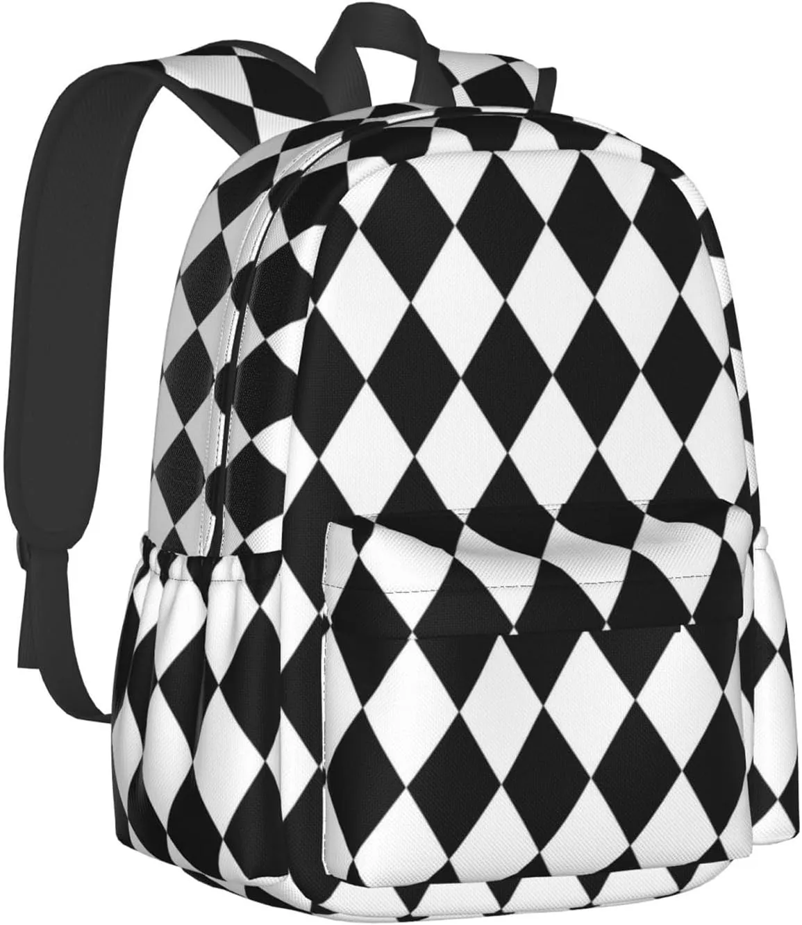 Black And White Diamond Flower Multipurpose School Bag Bookbag for Teenage Boys Girls Daily Backpack