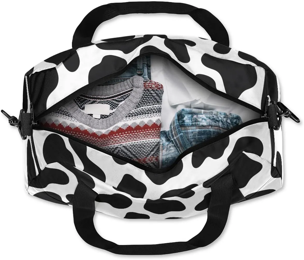 Black ans White Cow Kids Duffle Bag Boys Girls Small Sport Dance Gym Bag for Overnight Travel Weekender Carry On