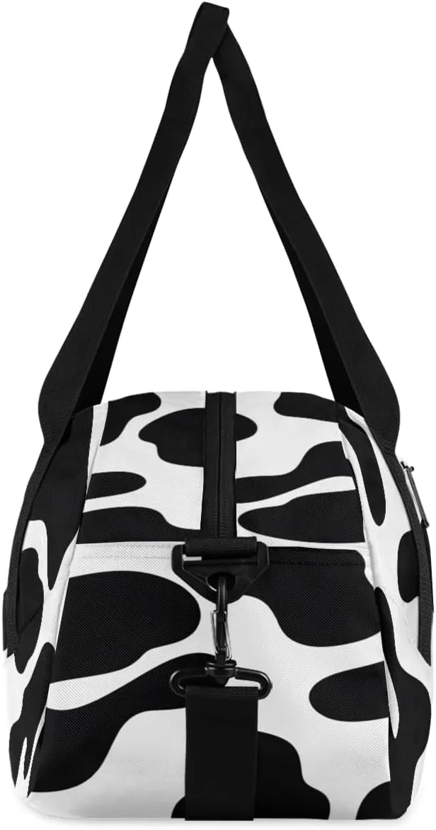 Black ans White Cow Kids Duffle Bag Boys Girls Small Sport Dance Gym Bag for Overnight Travel Weekender Carry On