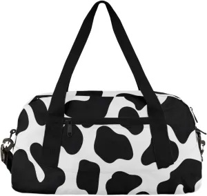 Black ans White Cow Kids Duffle Bag Boys Girls Small Sport Dance Gym Bag for Overnight Travel Weekender Carry On
