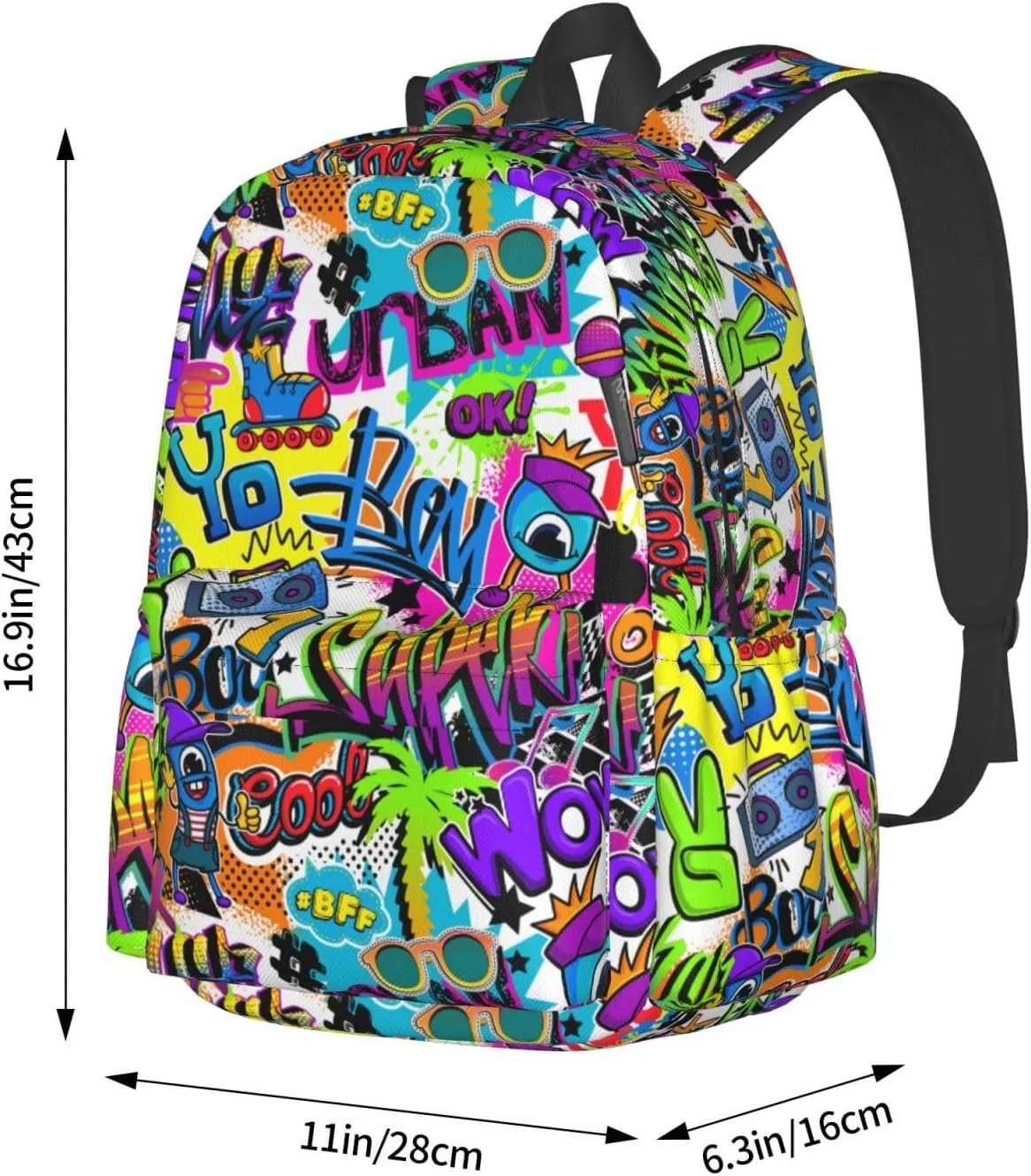 Black Blue Graffiti Multipurpose School Bag Bookbag for Teenage Boys Girls Daily Backpack