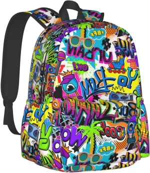 Black Blue Graffiti Multipurpose School Bag Bookbag for Teenage Boys Girls Daily Backpack