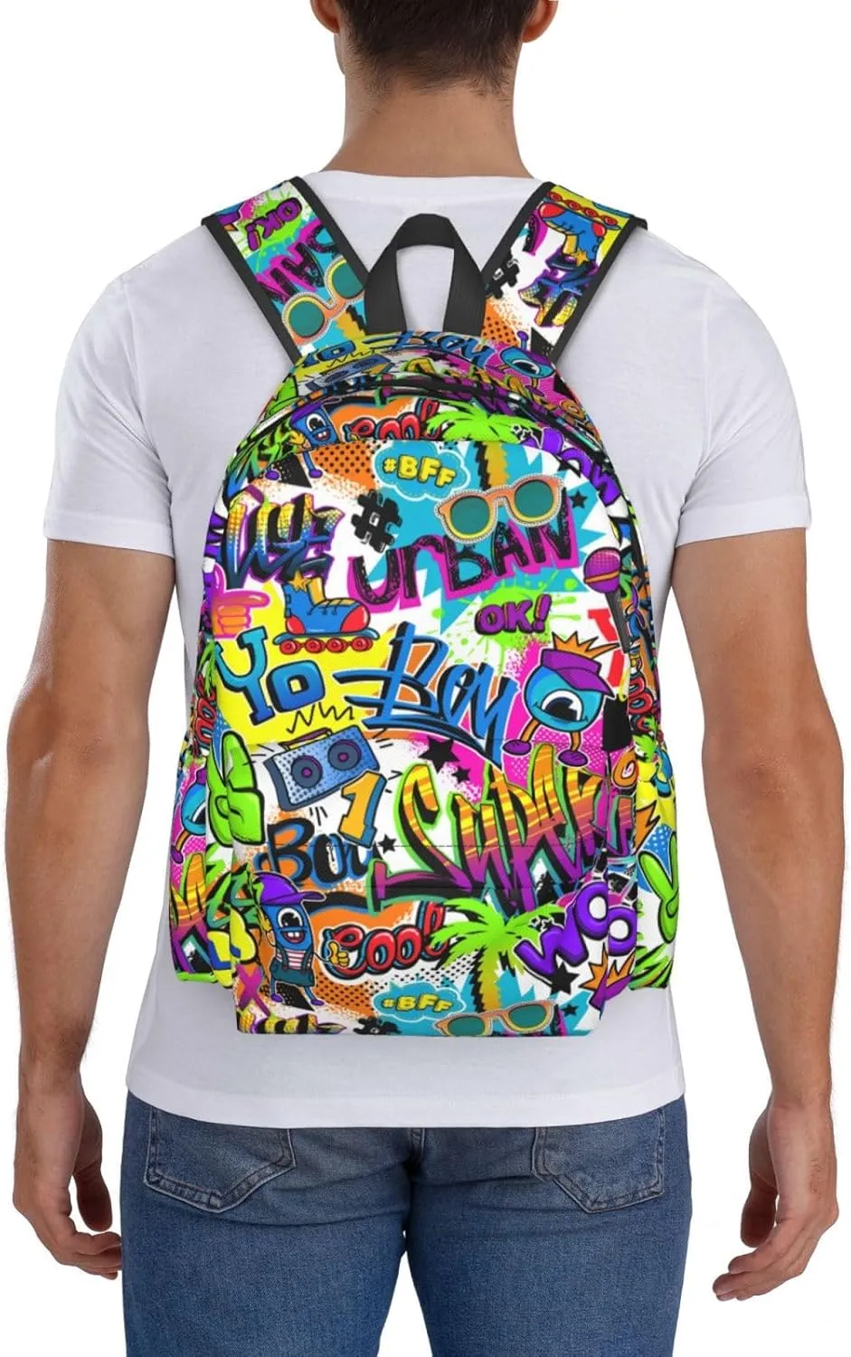 Black Blue Graffiti Multipurpose School Bag Bookbag for Teenage Boys Girls Daily Backpack