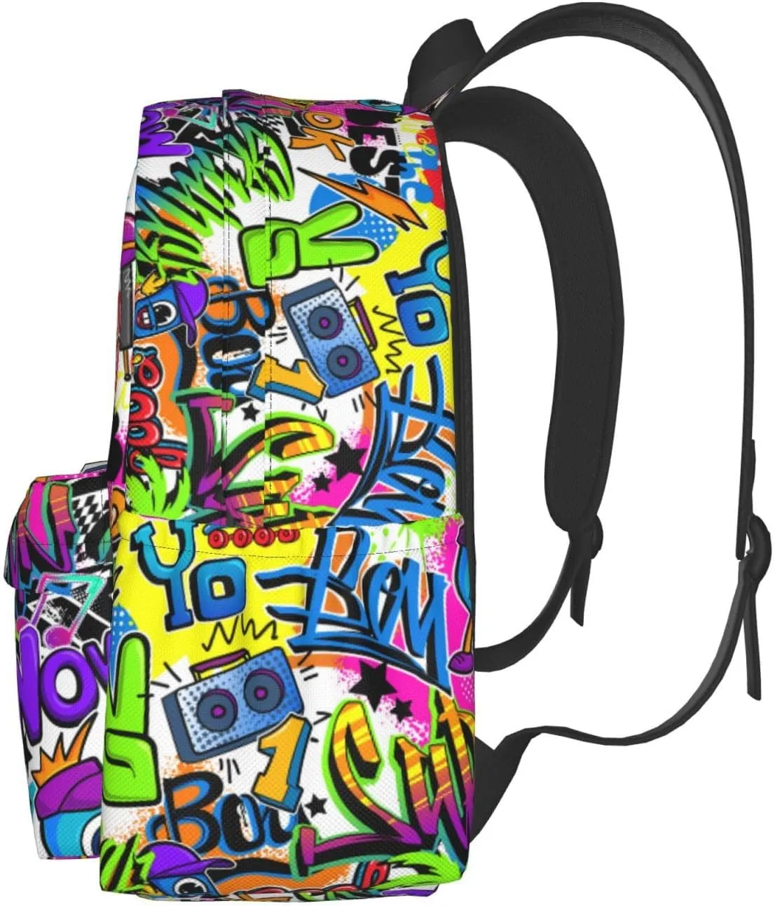 Black Blue Graffiti Multipurpose School Bag Bookbag for Teenage Boys Girls Daily Backpack