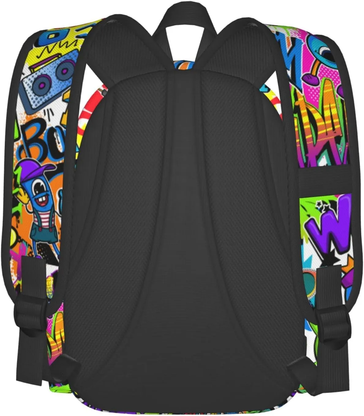 Black Blue Graffiti Multipurpose School Bag Bookbag for Teenage Boys Girls Daily Backpack
