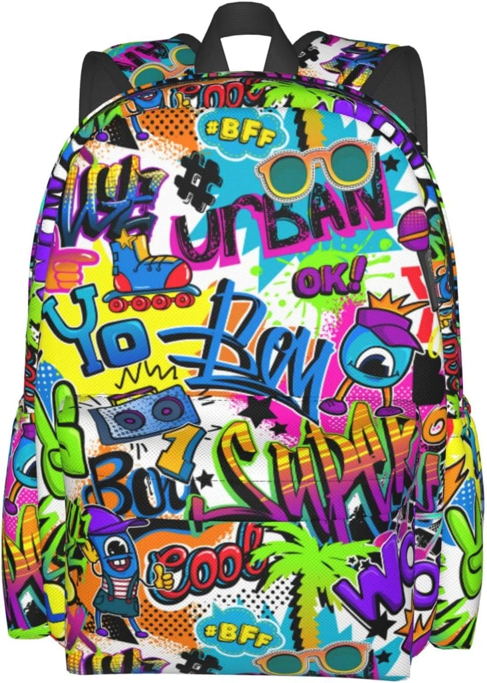Black Blue Graffiti Multipurpose School Bag Bookbag for Teenage Boys Girls Daily Backpack