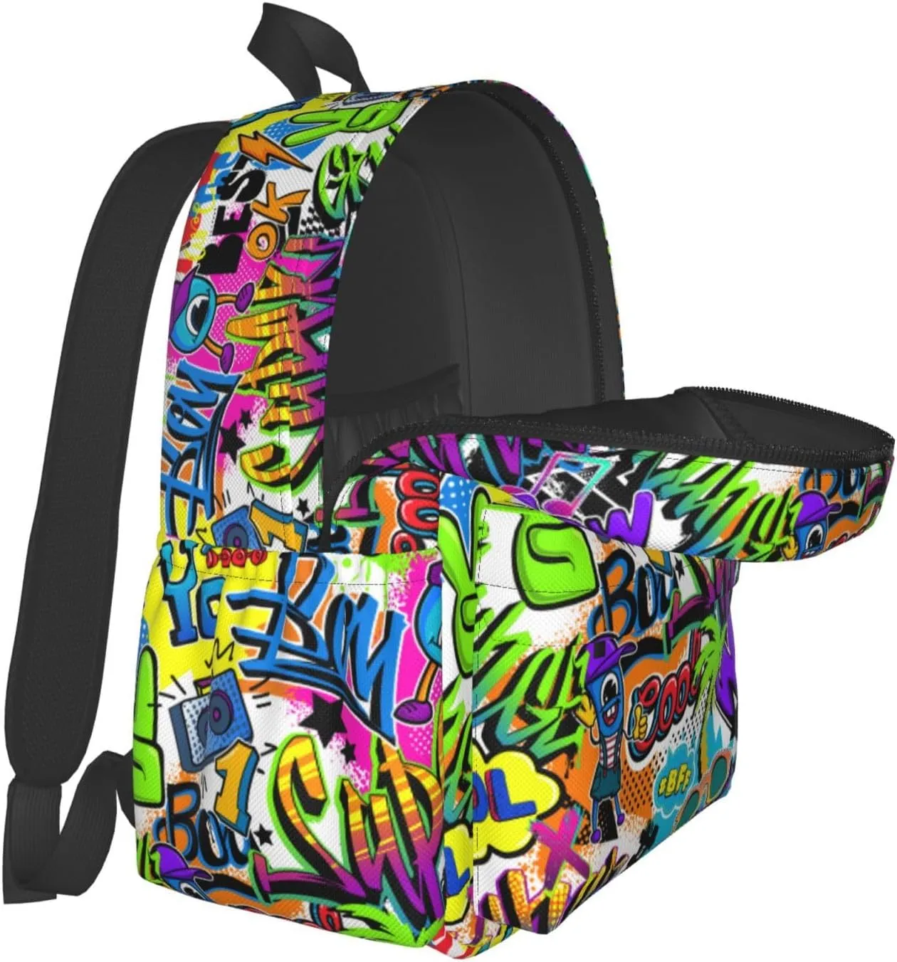 Black Blue Graffiti Multipurpose School Bag Bookbag for Teenage Boys Girls Daily Backpack