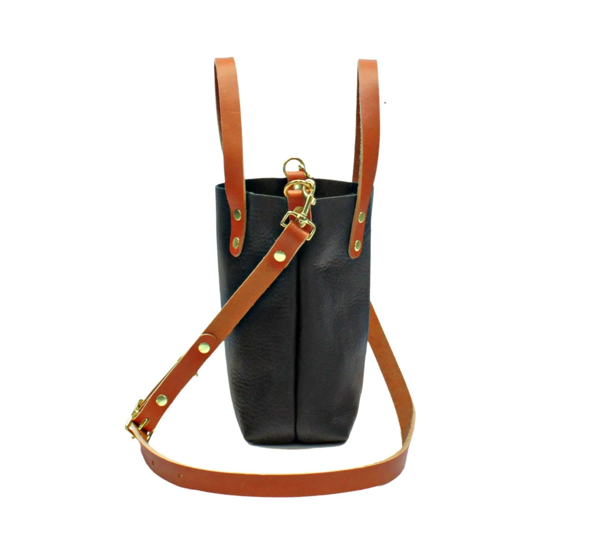 Black Leather Crossbody with Tan Leather Handles