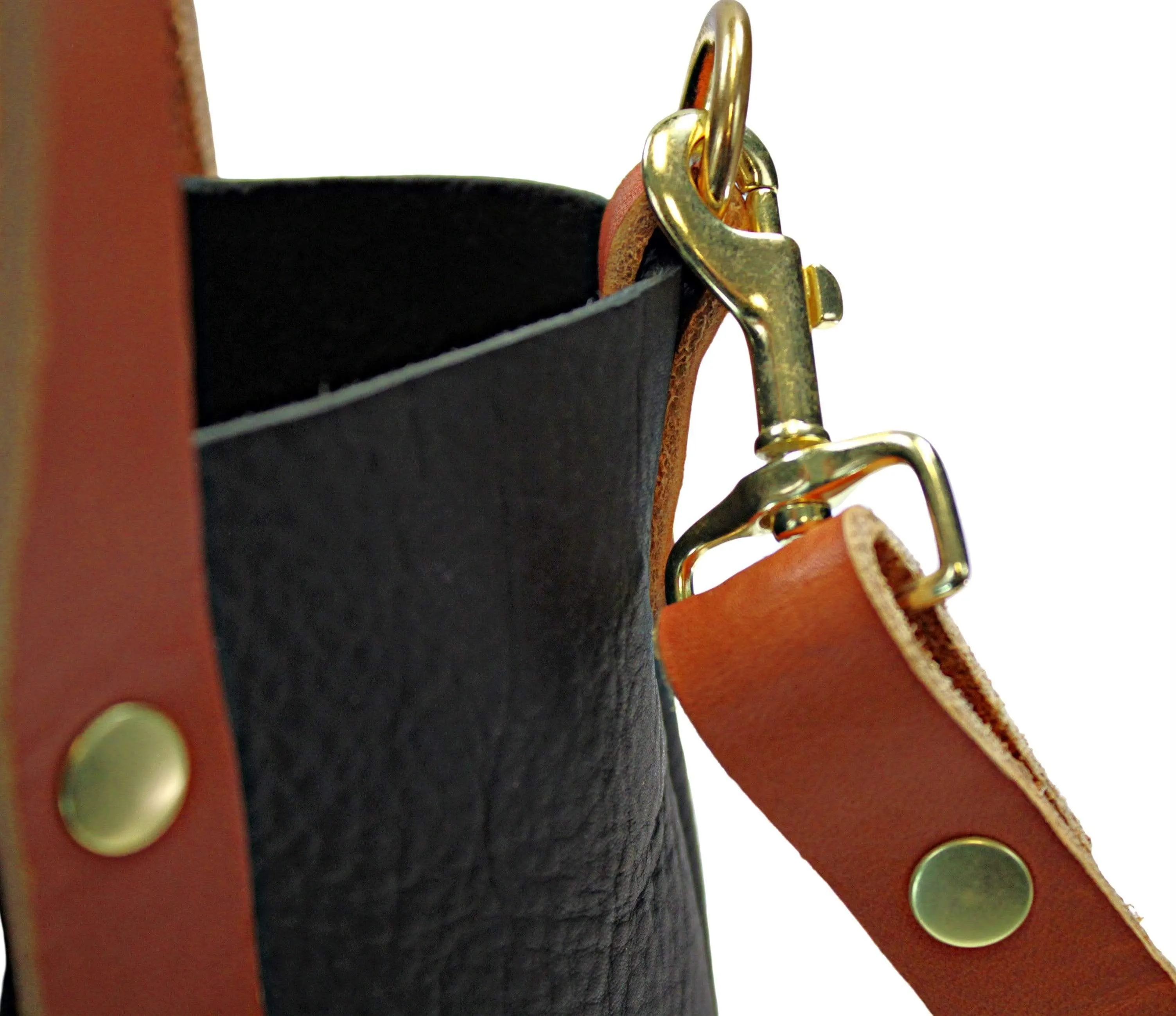 Black Leather Crossbody with Tan Leather Handles