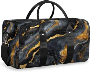 Black Marble Travel Duffle Bag, Sports Gym Bags for Women Men, Carry On Weekender Overnight Bag, Gold Marble Workout Hospital Airplane Trips Bag