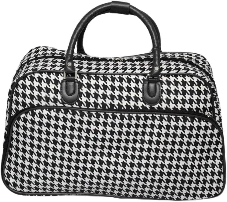 Black Trim Lightweight Duffel Bag, 21 Inch, Houndstooth, Polyester, Foldable