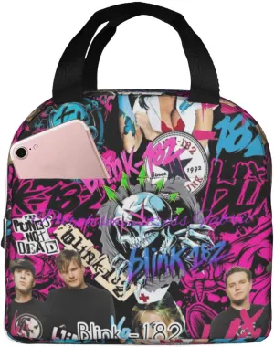Blink Classic Rock 182 Insulated Lunch Bag Reusable Lunch Tote Bag Lunch Organizer Meal Holder with Front Pocket Lunch Zipper Cooler Bag for Gym Portable Handbag, Black
