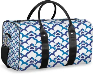 Blue Boho Retro Floral Travel Duffle Bag, Weekender Bags for Women Men, Carry on Overnight Bag Waterproof Gym Bags, Hospital Bag for Labor and Delivery