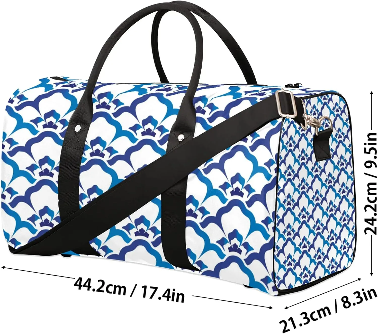 Blue Boho Retro Floral Travel Duffle Bag, Weekender Bags for Women Men, Carry on Overnight Bag Waterproof Gym Bags, Hospital Bag for Labor and Delivery
