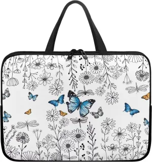 Blue Butterfly Laptop Sleeve Daisy 10 Inch Laptop Bag Tablet Case with Handle Computer Bag Carrying Case Portable Notebook Cover Messenger Briefcase for Travel/Business/School