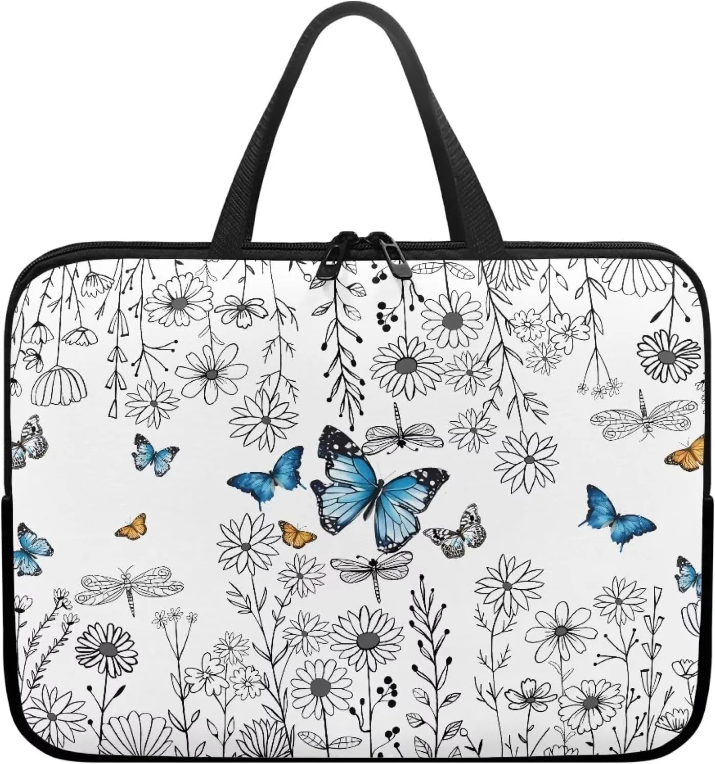 Blue Butterfly Laptop Sleeve Daisy 10 Inch Laptop Bag Tablet Case with Handle Computer Bag Carrying Case Portable Notebook Cover Messenger Briefcase for Travel/Business/School