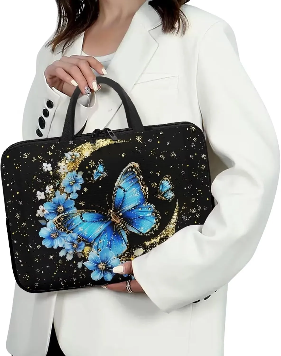 Blue Butterfly Laptop Sleeve Moon 10 Inch Laptop Bag Computer Bag Carrying Case Portable Notebook Cover Messenger Briefcase Tablet Case with Handle for Travel Business School