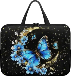 Blue Butterfly Laptop Sleeve Moon 10 Inch Laptop Bag Computer Bag Carrying Case Portable Notebook Cover Messenger Briefcase Tablet Case with Handle for Travel Business School