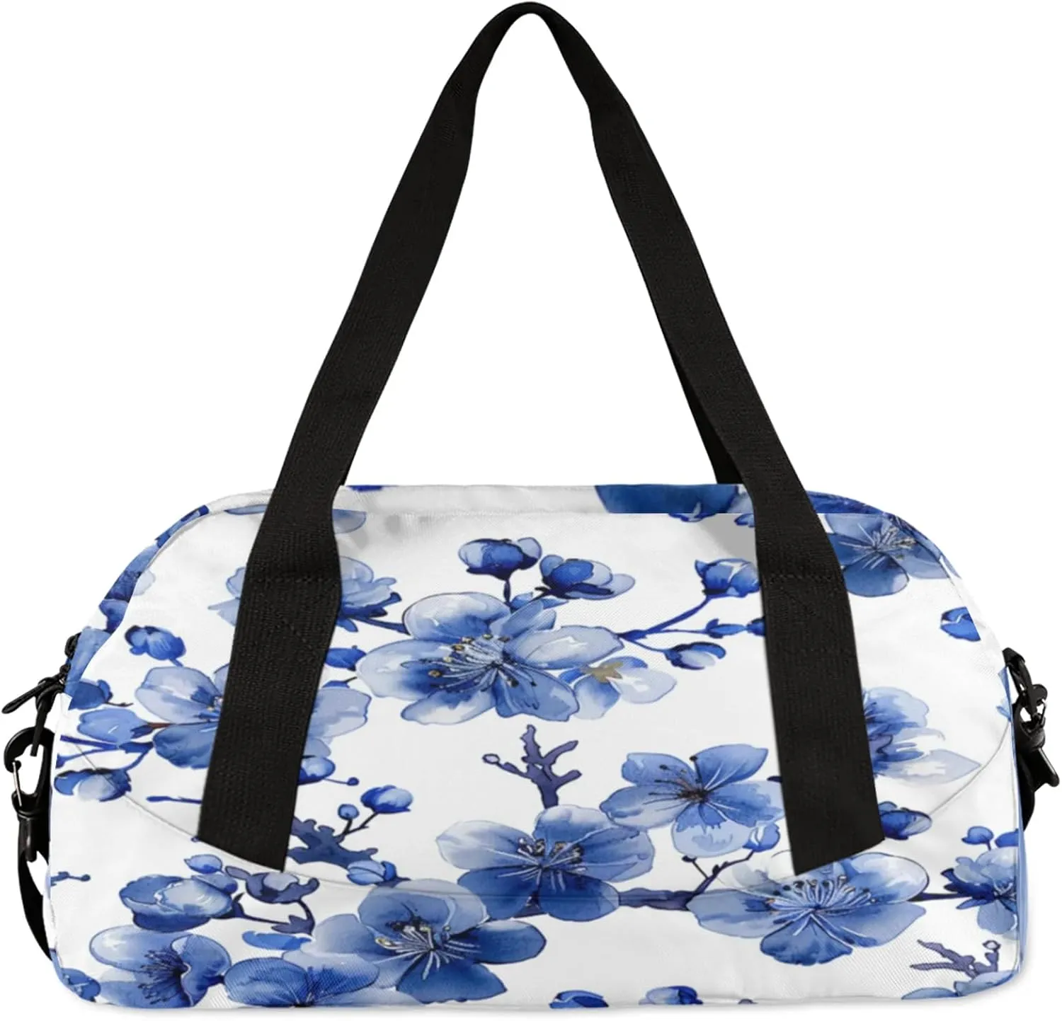 Blue Cherry Blossoms Print Kids Duffel Bag Lightweight Waterproof Sports Gym Bag with Front Zipper Pocket Foldable Weekender Overnight Bag for School Practice Gymnastic Ballet
