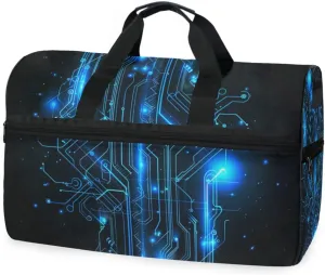 Blue Circuit Lines Travel Duffel Bag Luggage Sports Gym Bags With Shoes Compartment Large Capacity Lightweight Duffle Bag For Men Women