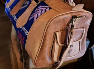 Blue Kilim and Leather Travel Bag