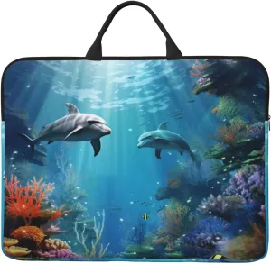 Blue Ocean Underwater Fish Laptop Case Sleeve 14" Laptop Bag Shockproof Computer Carrying Cover Protective Notebook Case