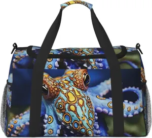 Blue Ringed Octopus Travel Duffel Bag Lightweight Waterproof Carry On Tote Bag Foldable Weekender Overnight Bags Sport Gym Bag For Women Men