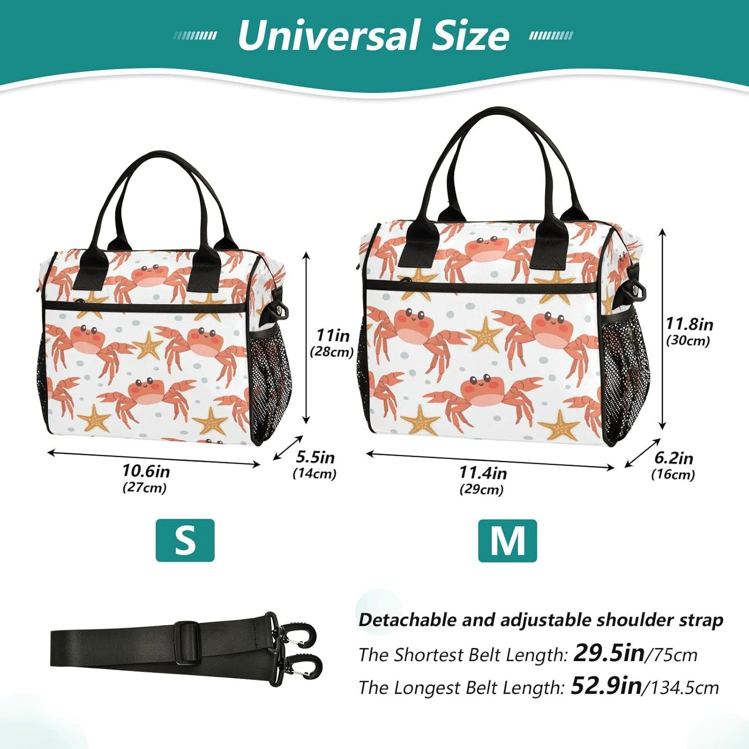 Boccsty Summer Crabs Kids Reusable Lunch Box Sea Gull Boys Girls Insulated Lunch Bag Women Men Cooler Tote Bag Organizer Meal Prep for School Office Picnic S