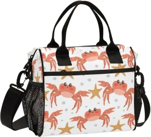 Boccsty Summer Crabs Kids Reusable Lunch Box Sea Gull Boys Girls Insulated Lunch Bag Women Men Cooler Tote Bag Organizer Meal Prep for School Office Picnic S