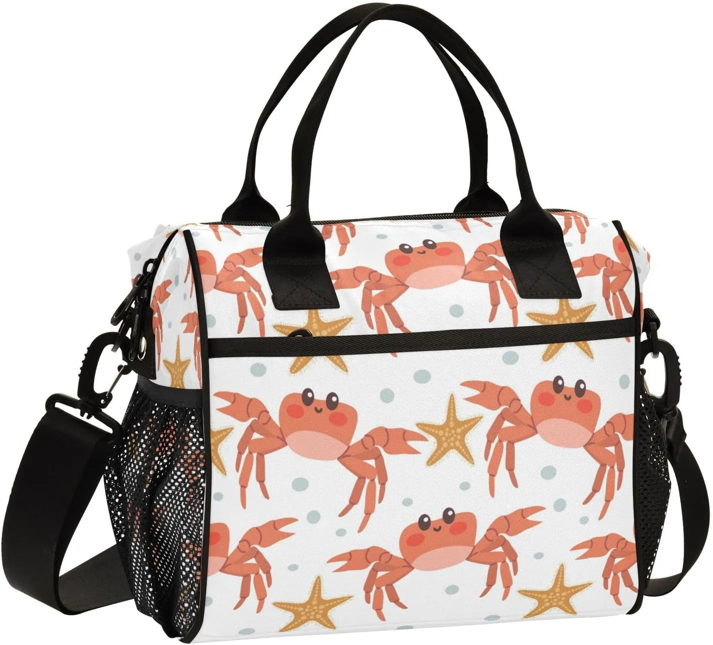 Boccsty Summer Crabs Kids Reusable Lunch Box Sea Gull Boys Girls Insulated Lunch Bag Women Men Cooler Tote Bag Organizer Meal Prep for School Office Picnic S