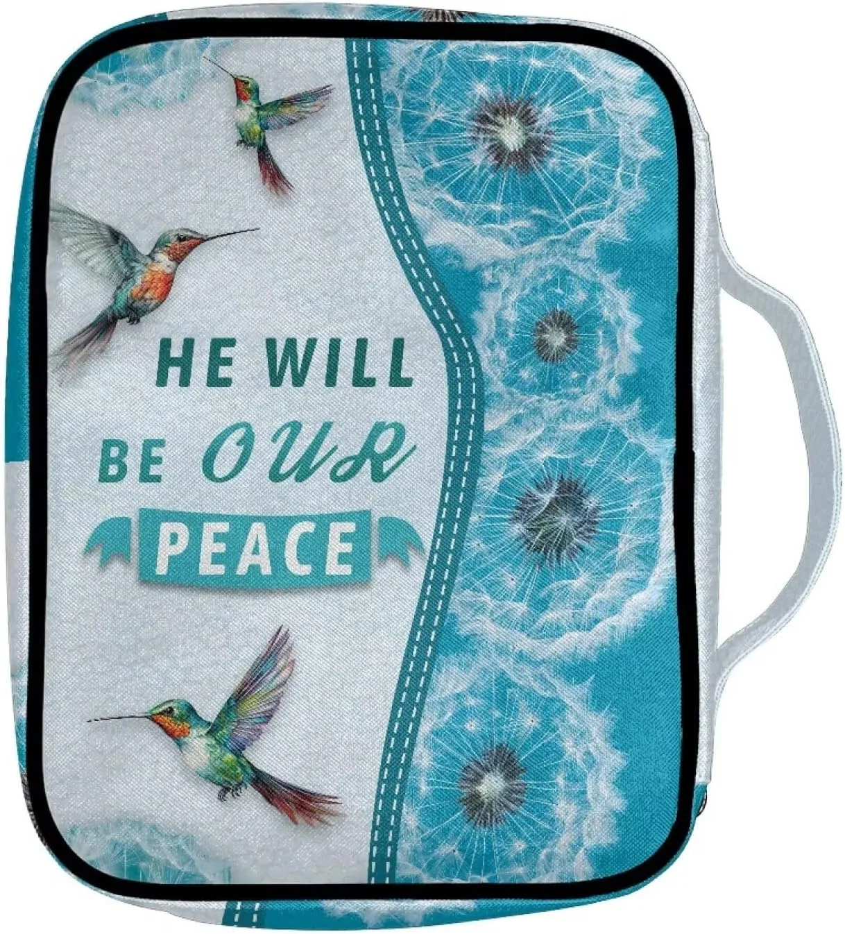 Boho Hummingbird Bible Cover, He Will Be Our Peace, Bookmark Notebook Book Covers Protector with Zipper Pocket