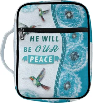 Boho Hummingbird Bible Cover, He Will Be Our Peace, Bookmark Notebook Book Covers Protector with Zipper Pocket