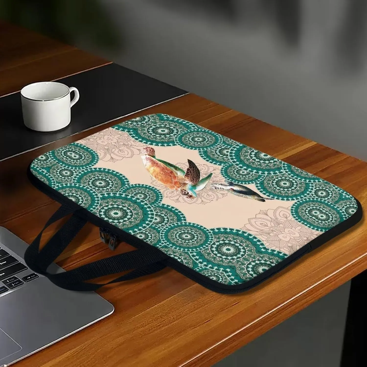 Boho Mandala Turtle Print Laptop Sleeve Case for Work Study Waterproof Travel Laptop Bag with Handle Computer Protector Carrying Briefcase Compatible 10-17inch Tablet, 17inch