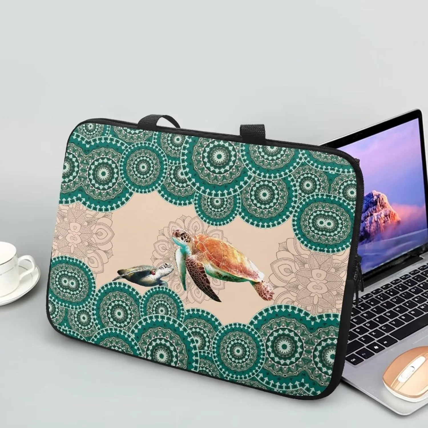 Boho Mandala Turtle Print Laptop Sleeve Case for Work Study Waterproof Travel Laptop Bag with Handle Computer Protector Carrying Briefcase Compatible 10-17inch Tablet, 17inch