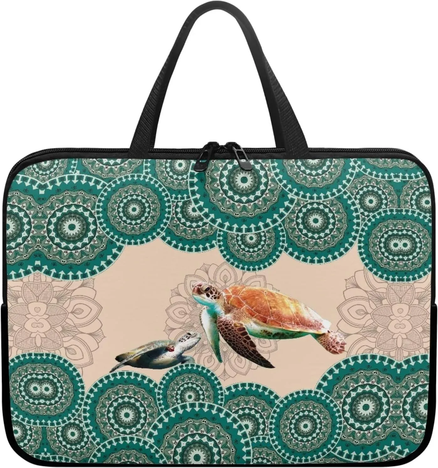 Boho Mandala Turtle Print Laptop Sleeve Case for Work Study Waterproof Travel Laptop Bag with Handle Computer Protector Carrying Briefcase Compatible 10-17inch Tablet, 17inch