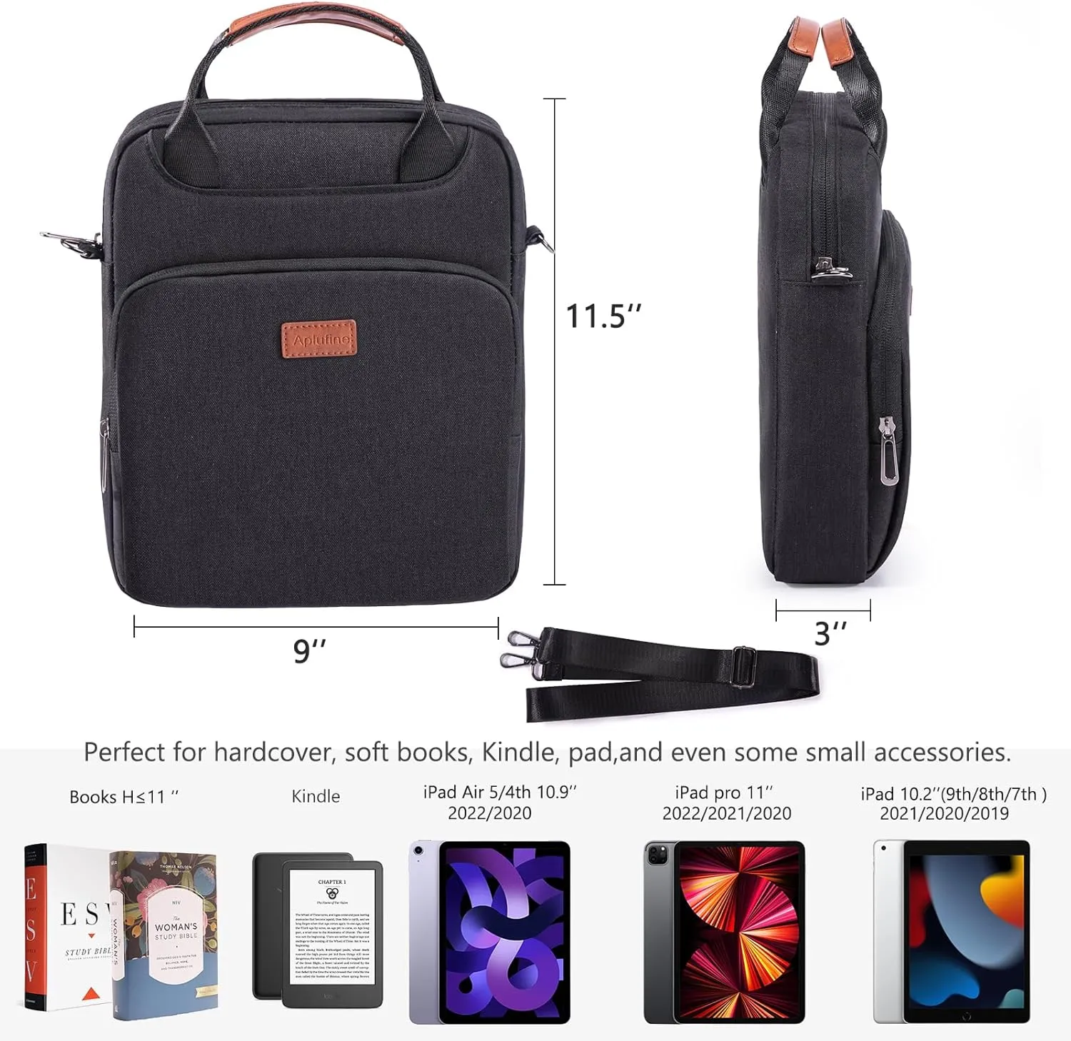 Book Carrying Bag with Shoulder Strap - Sturdy Book Sleeve with Zipper for Book Lovers - Book Bag for Study Suppliers- Book Cover for Paperback -Book Pouch -Book Carrier - Book Protector Case