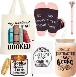 Book Lovers Gift Set - Tote Bag, Coffee Cup, Bookworm Socks, Scent Candle, Notebook - Reading Accessories for Book Club & Librarian