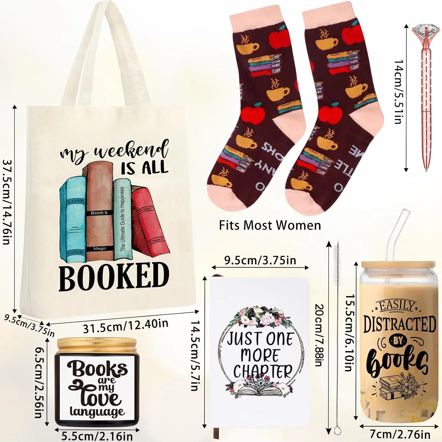 Book Lovers Gift Set - Tote Bag, Coffee Cup, Bookworm Socks, Scent Candle, Notebook - Reading Accessories for Book Club & Librarian
