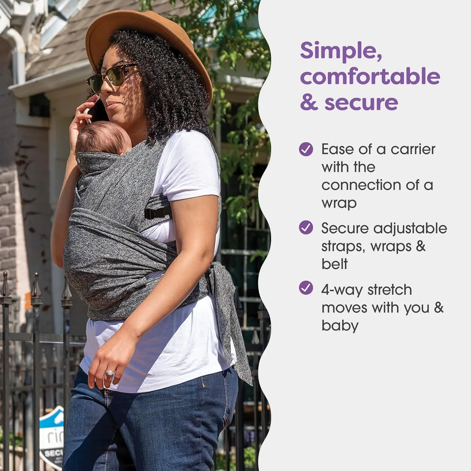 Boppy ComfyFit Adjustable Baby Carrier, 8-35lbs, Heathered Gray, Hybrid Carrier, Newborn to Toddler with Adjustable Straps & Comfort of A Baby Wrap