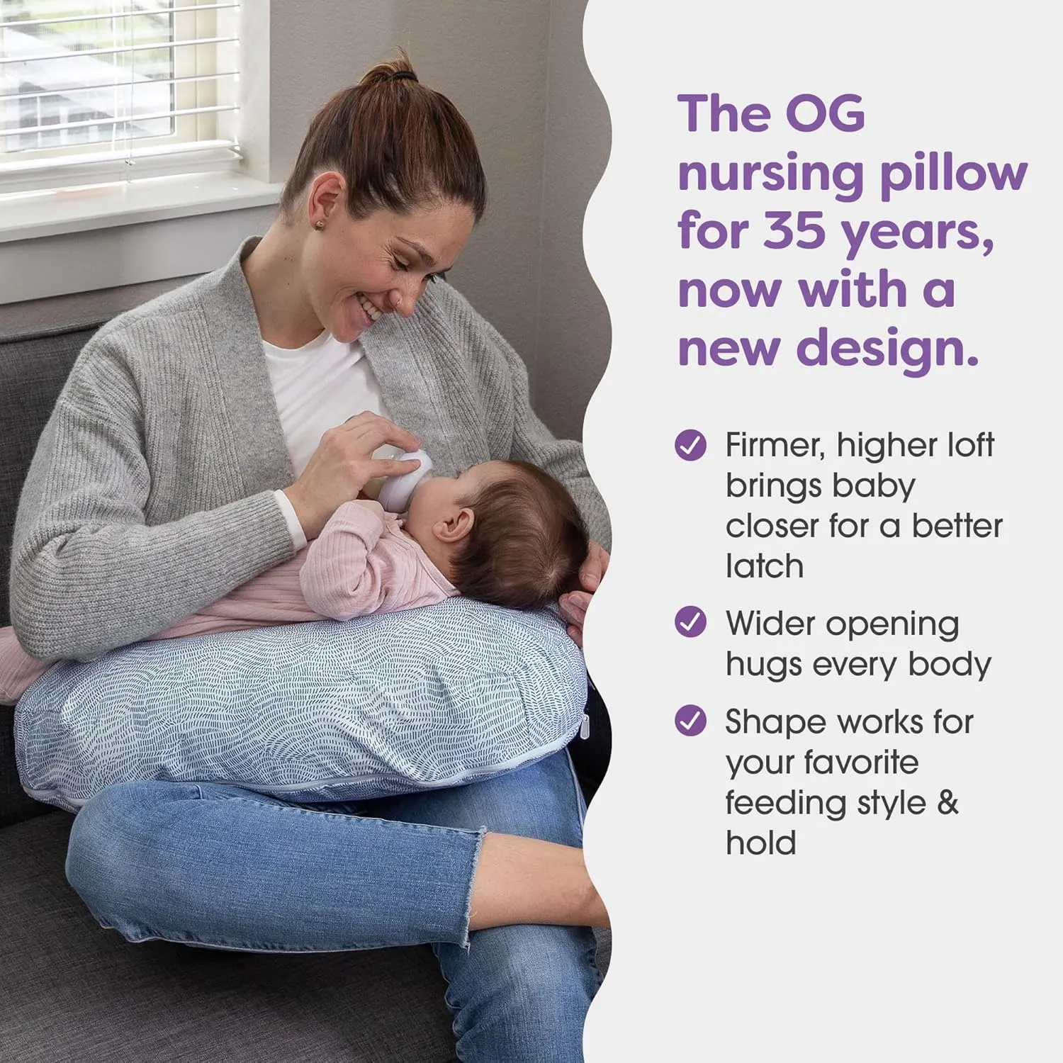 Boppy Nursing Pillow, Blue Speckled Current, Larger, More Supportive Pillow for Breastfeeding and Bottle Feeding; Firmer Fill, Higher Lift, Larger Area Than Original Nursing Pillow; JPMA Certified
